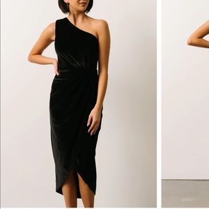 Black Velvet One Shoulder Midi Dress